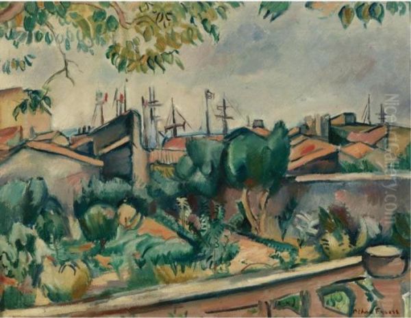 Paysage, Terrasse Sur Le Port Oil Painting by Emile-Othon Friesz