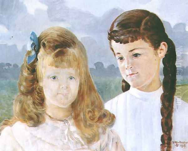 Portrait of Karolina and Adelajda Lanckoronska Oil Painting by Jacek Malczewski