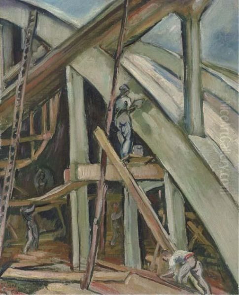 Construction Des Hangars A Istres Oil Painting by Emile-Othon Friesz