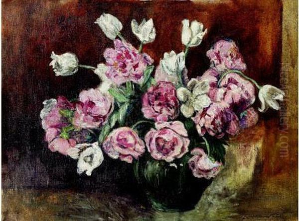 Bouquet De Pivoines Et Tulipes Oil Painting by Emile-Othon Friesz