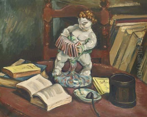 Nature Morte Aux Livres Et Putto Oil Painting by Emile-Othon Friesz