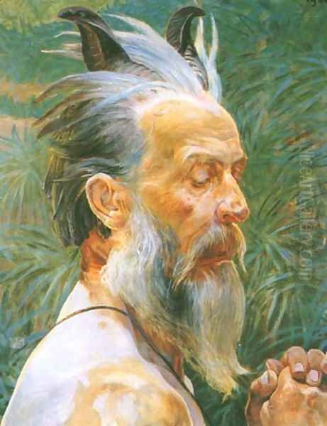 Head of the Old Faun Oil Painting by Jacek Malczewski