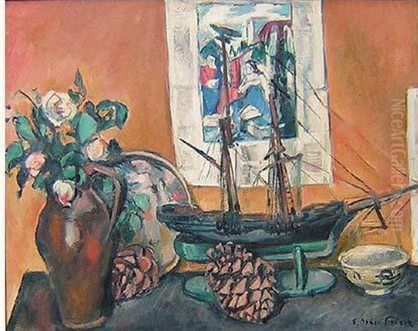 Nature Morte A La Maquette De Bateau Et Aux Pommes De Pin Oil Painting by Emile-Othon Friesz