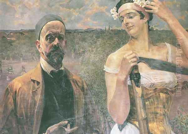 Self-Portrait with Thanatos Oil Painting by Jacek Malczewski