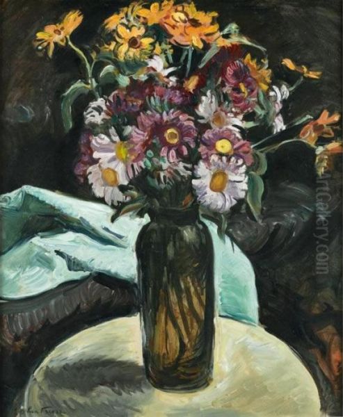 Vase De Fleurs Au Drape Vert Oil Painting by Emile-Othon Friesz