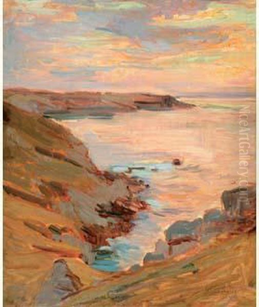 Coucher De Soleil Pres Douarnenez En Bretagne Oil Painting by Emile-Othon Friesz