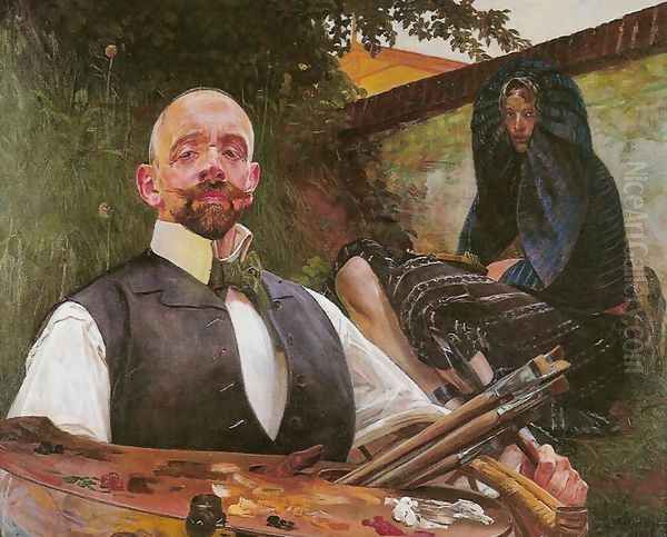 Self-Portrait with Muse Oil Painting by Jacek Malczewski