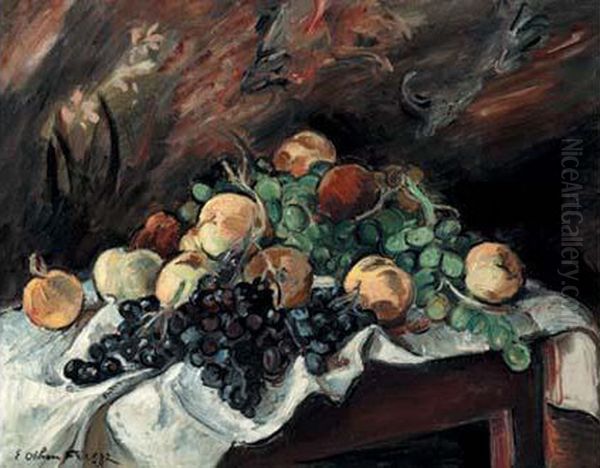 Peches Et Raisins Sur Une Table Oil Painting by Emile-Othon Friesz