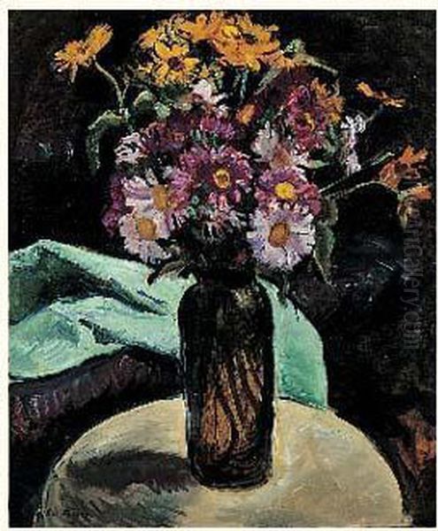 Vase De Fleurs Au Drape Vert Oil Painting by Emile-Othon Friesz