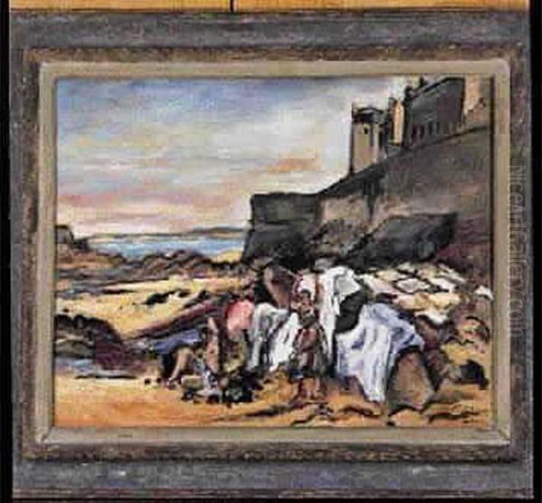 Baigneuse Et Lavandiere Sous Les Remparts De Saint-malo (1937) Oil Painting by Emile-Othon Friesz