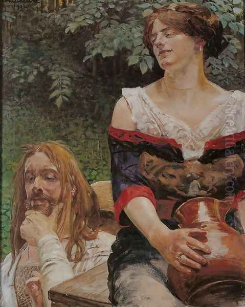 Christ and the Samaritan Woman Oil Painting by Jacek Malczewski