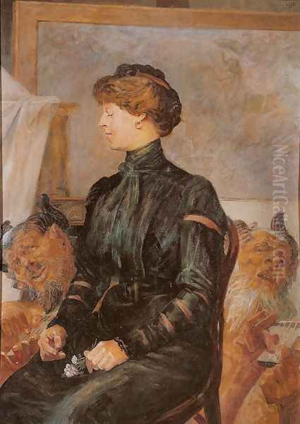 Portrait of the Artist's Wife with Two Fauns Oil Painting by Jacek Malczewski