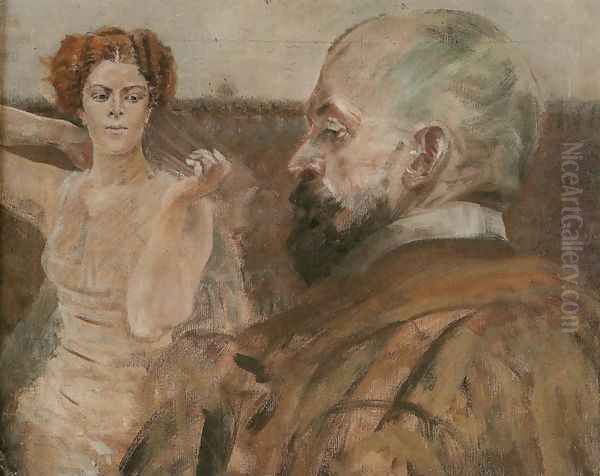 Self-Portrait with a Woman Oil Painting by Jacek Malczewski