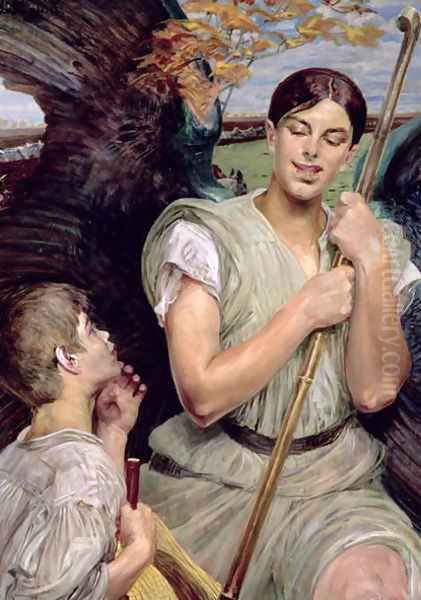 Angel and Shepherd Boy, 1911 Oil Painting by Jacek Malczewski