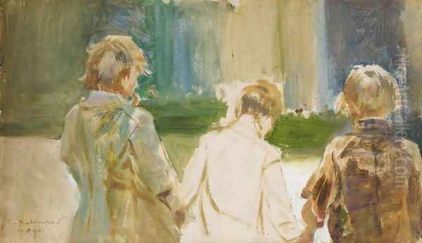 Study of Three Young Boys Oil Painting by Jacek Malczewski