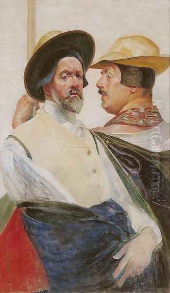 Self-Portrait with Mieczyslaw Gasecki Oil Painting by Jacek Malczewski