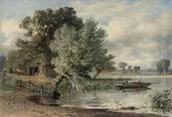 Reed Gathering On The Thames Oil Painting by George Arthur Fripp