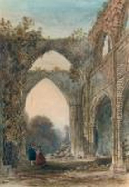 Meeting At Dusk In A Ruined Abbey Oil Painting by George Arthur Fripp