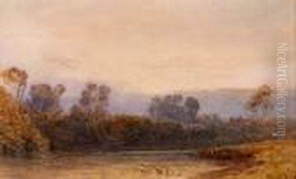 River Scene With Figure And Dog Oil Painting by George Arthur Fripp