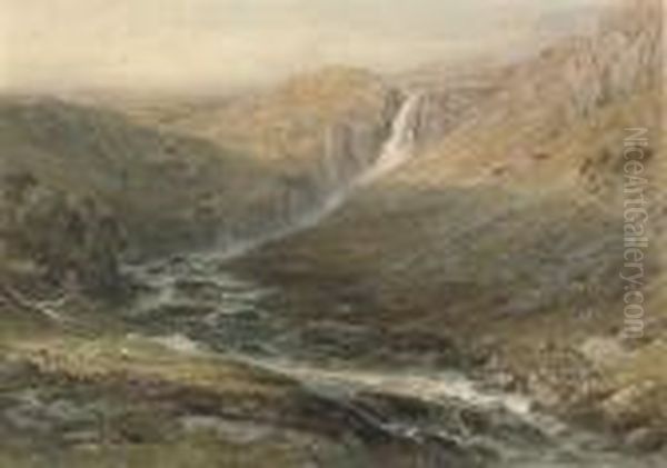 The Highlands: Red Deer Coming Down Off The Hill To Water Oil Painting by George Arthur Fripp