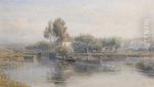 Boat By A Lock Oil Painting by George Arthur Fripp