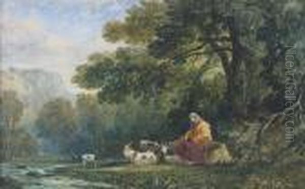 A Shepherdess And Goats In A Landscape Oil Painting by George Arthur Fripp