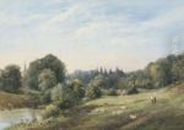 River Meadow Oil Painting by George Arthur Fripp