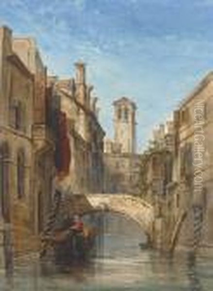 On A Venetian Backwater Oil Painting by George Arthur Fripp