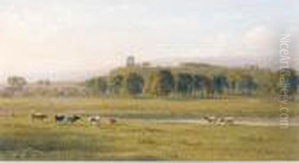 Cattle Grazing By Sherborne Old Castle, Dorset Oil Painting by George Arthur Fripp