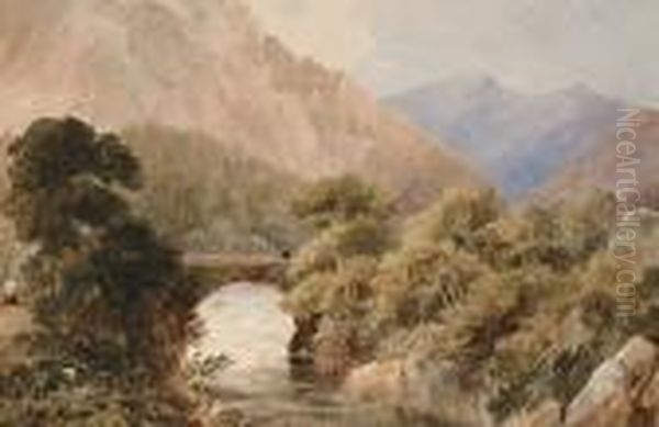 Rural Landscape With A Bridge Oil Painting by George Arthur Fripp