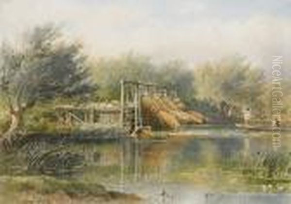 Eel Traps On The Thames Oil Painting by George Arthur Fripp