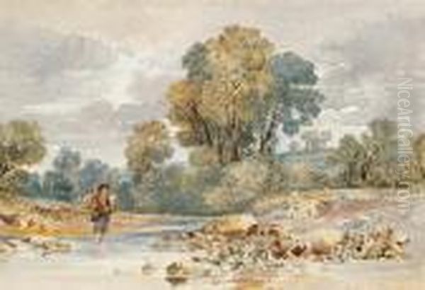 Wading Across A River Oil Painting by George Arthur Fripp