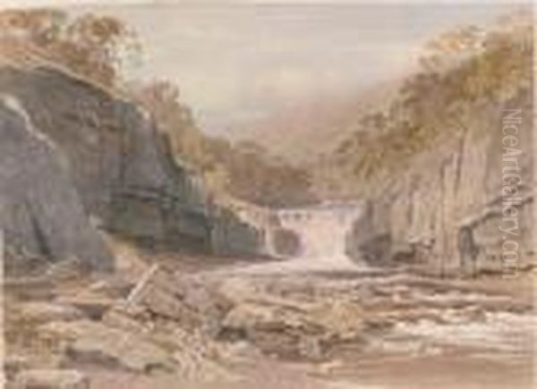 Waterfall Kisdon Force, Swaledale, Near Teesdale Oil Painting by George Arthur Fripp