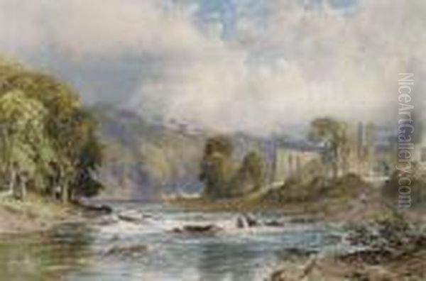 A View Of Finchale Priory On The River Wear Oil Painting by George Arthur Fripp