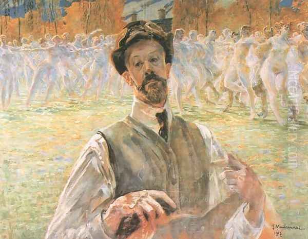 Self-Portrait with a Dance Pageant Oil Painting by Jacek Malczewski