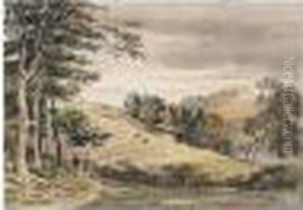 Figures By A Gateway In A Hilly Landscape Oil Painting by George Arthur Fripp