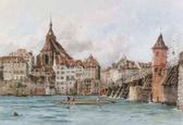 Amiens From The River, France Oil Painting by George Arthur Fripp