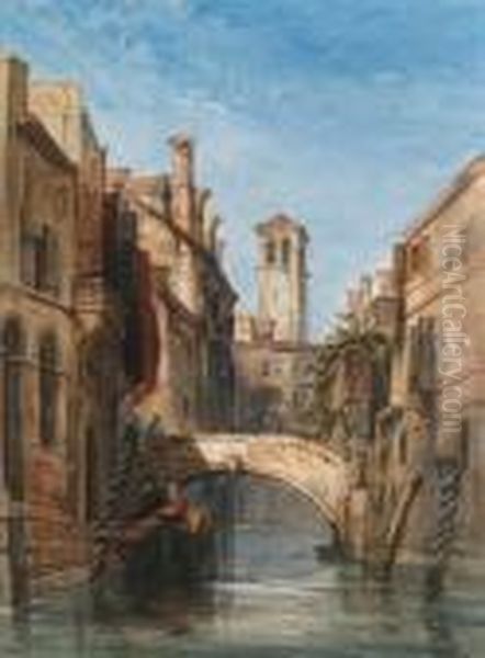 A View Of A Canal In Venice, Italy Oil Painting by George Arthur Fripp