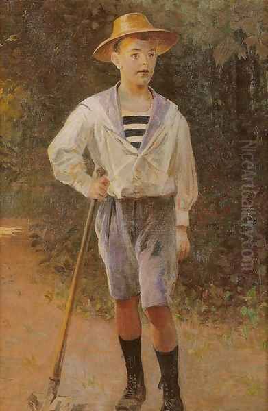 Little Gardener - Portrait of Rudolf Dobrzanski, son of Piotr Oil Painting by Jacek Malczewski