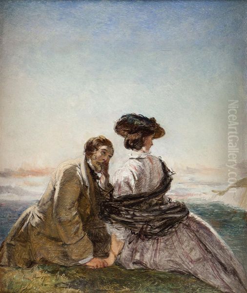 Lovers On A Cliff Top Oil Painting by William Powell Frith