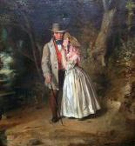 Courting Couple On A Woodland Path Oil Painting by William Powell Frith