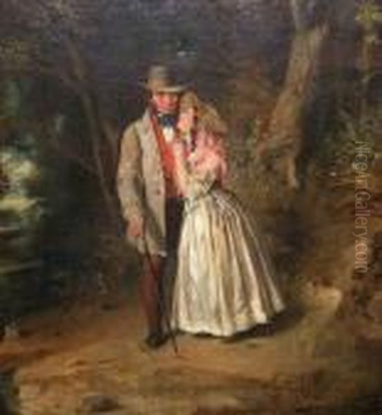 Courting Couple On A Woodlandpath Oil Painting by William Powell Frith