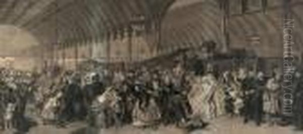 The Railway Station 
Engraving By Francis Holl Oil Painting by William Powell Frith