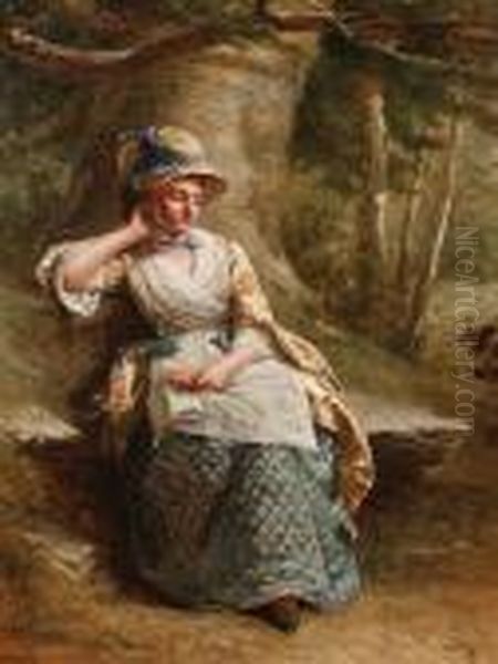 Reverie, A Lady Seated Under A Large Oaktree Oil Painting by William Powell Frith