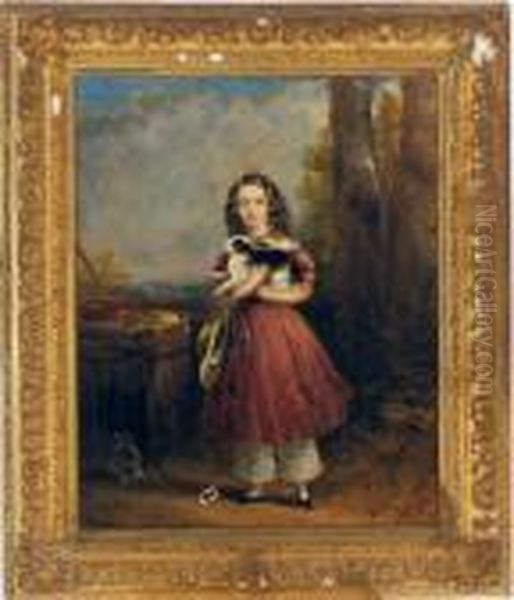 A Girl Holding A Rabbit Oil Painting by William Powell Frith