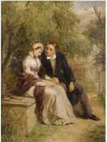 The Lover's Seat: Shelley And Mary Godwin In Old St Pancras Churchyard Oil Painting by William Powell Frith