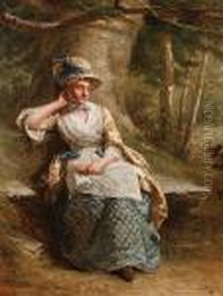 Reverie, A Lady Seated Under A Large Oak Tree Oil Painting by William Powell Frith