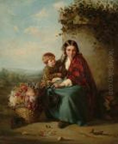 The Flower Girl's Young Helper Oil Painting by William Powell Frith