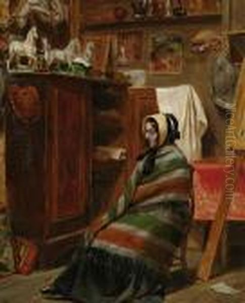 An Artist's Model Seated In A Cluttered Studio Oil Painting by William Powell Frith