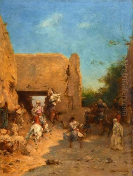 Le Depart Pour La Chasse A Laghouat Oil Painting by Eugene Fromentin